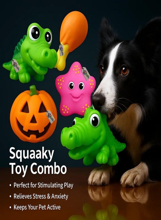Western Era Dog Squeaky Toy Combo | Crocodile, Pumpkin, Chicken Leg & Starfish | Chewable Rubber Toys for Aggressive Chewers | Textured & Fun Shapes | Squeaky Play Toys | Indoor & Outdoor Play - Image 5